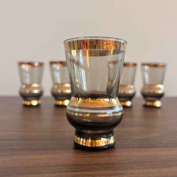 Vintage MCM 60s 70s Gold-Banded Shot or Cordial, Tea Glasses - Picture 3 of 6
